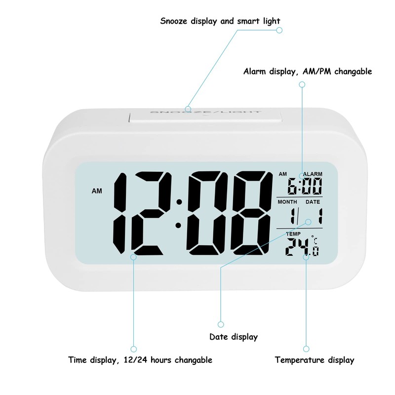 JOPHEK LCD Digital Alarm Clock, Travel Alarm Clock with Temperature