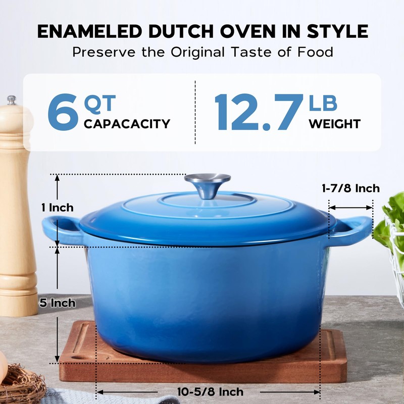 Onader 6QT Enameled Cast Iron Dutch Oven Pot with Lid,