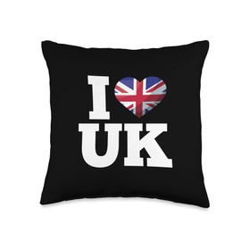 BRITISH FLAG, GREAT BRITAIN, UK UNITED KINGDOM GB I Heart Union Jack Flag, British, UK, United Kingdom Throw Pillow, 16x16, Multicolor