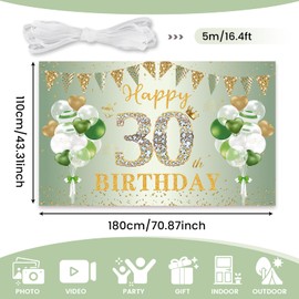 PartyYaa 30th Birthday Banner Decoration, Extra Large 30th Birthday Banner, Happy Birthday Banner Background Photo Booth Sign Poster Party Decoration for Men and Women (180 x 110 cm)