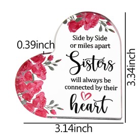 Best Friends Friendship Desk Decor Gift for Sister Friend Graduation Birthday Gift for Teen Girls Home Office Desk Plaque for Women Bestie Side by Side or Miles Apart Sisters Heart Desk Signs