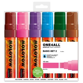 Molotow ONE4ALL Acrylic Paint Marker Set, 6 Basic Colors #2, 15mm (200.460)