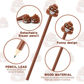 Dunzoom 24 Pcs Poop Pencil with Eraser Topper Funny Gifts for Kid Party Favor Novelty Pencil for Coworkers Office School Christmas Presents