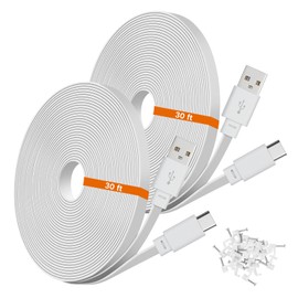 weishan 2-Pack 30ft USB C Power Extension Cable Compatible with Ring Pan-Tilt Indoor Cam 2024 Release Security Camera - 9m Type-C Long Flat Power Extension Charging Cord, White