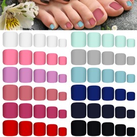 Maitys 336 Pieces 12 Sets Toenail Press on Fake Toe Nails Short Square False Glue on Solid Color Full Cover Press Nails Matte Fake Toenails for Women(Modern Colors)
