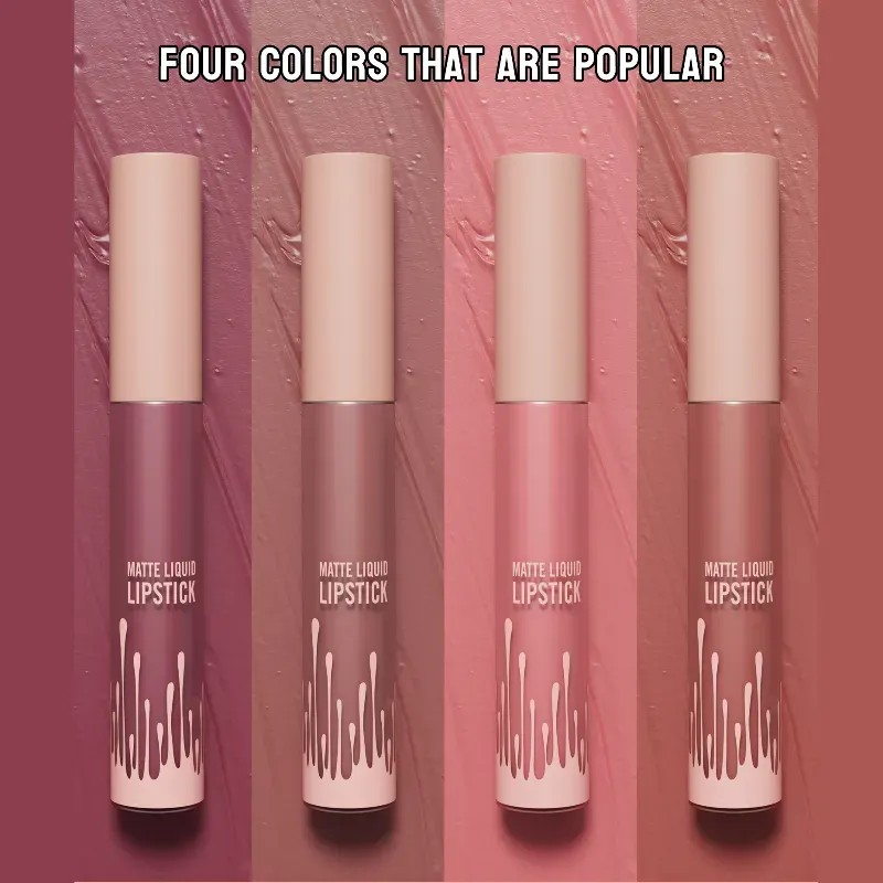 Set 4 Labiales Mate Terciopelo Impermeable No Transfiere