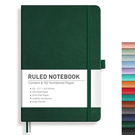 RETTACY Journaling Notebooks, A5 Lined Notebook Journal with 192 Numbered Pages, 5.7'' × 8.3'', Medium Size, Journal Notebook for Writing, Work, Leather Hardcover, 100 GSM Thick Paper (Dark Green)