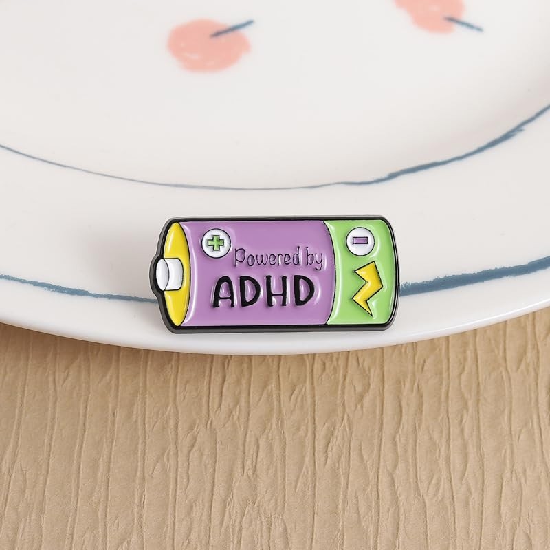 Powered By ADHD Enamel Pin, Neurodivergent Battery Lapel Brooch, ADHD