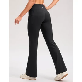 SANTINY Fleece Lined Flare Leggings Women 28.5/30.5/32 Water Resistant Winter Bell Bottom Hiking Yoga Pants with Pockets（Black_28.5XXL）