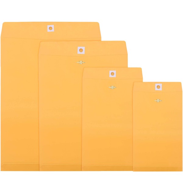 4 Sizes Clasp Envelopes Kraft Paper Catalog Clasp Envelope with Clasp Closure for Filing, Storing or Mailing Documents, 50 Pieces (Yellow,5 x7 In,6 x 9 In,9 x 12 In,10 x 13 In)