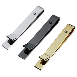 Roctee 3 Pack Skinny Tie Bar Clip Set, Suit Tie Clips for Men, Tie Necktie Clasp Pinch Clip on Tie, Suitable for Business Metting Wedding Anniversary Best Gift (Silver Gold Black)
