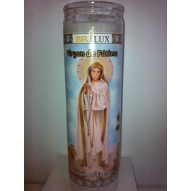 Virgin of Fatima (Virgen De Fatima) 7 Day Unscented White Candle in GlassF