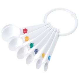 Tala Plastic Measuring Spoons, Set of 6 Spoons with 1/4 tsp/1.25ml - 1/3tsp/1.65ml - 1/2 tsp/2.5ml - 1tsp/5ml - 1/2tbs/7.5ml - 1 tbs/15ml Measurements