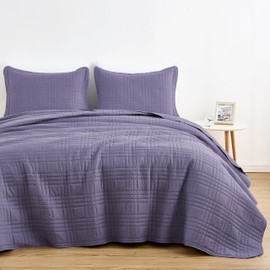 Chezmoi Collection Kingston King Size Bedspread Set, 3-Piece Dusty Purple Oversized Quilted Microfiber Lightweight Bedspread Coverlet (118"x106") for All Seasons