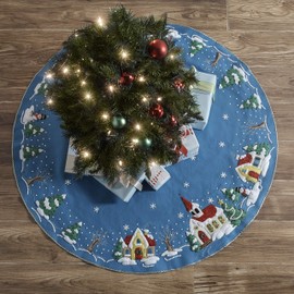 Plaid Felt Tree Skirt Xmas Villa, Cotton, Christmas Village, One Size