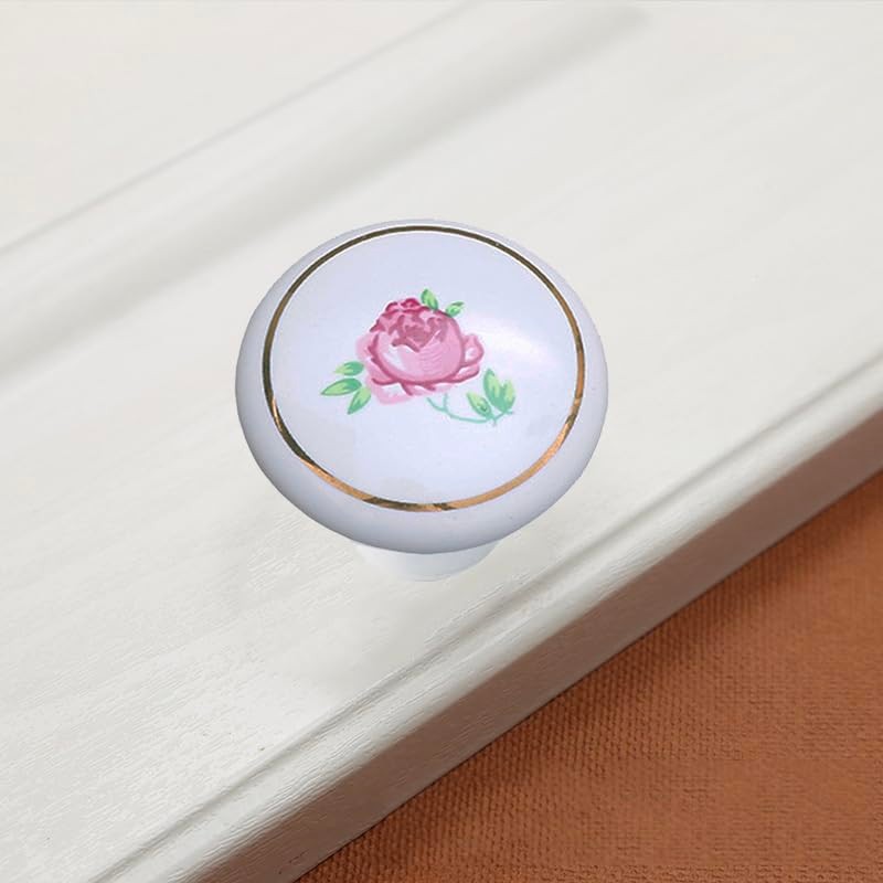 Tverghvad Ceramic Hand Painted Drawer Knobs, [4 Pack] Vintage Rose