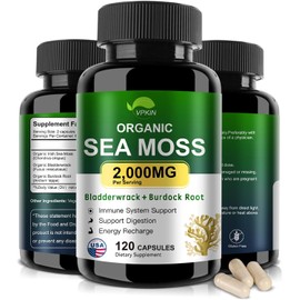 Organic Sea Moss Capsules with BladderwrackBurdock Root and Black Pepper Extr...