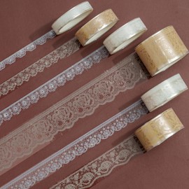 Songdao 6 Rolls Lace Patterns PET Tapes Floral Arts Decorative Tape Set Adhesive Transparent Masking Tapes for DIY Craft, Kids, Scrapbook, DIY, Gift Wrapping, Journal (Tranquil Dew)