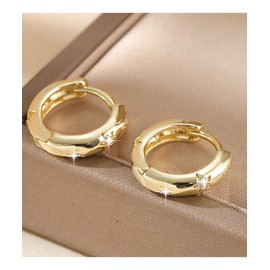 VGRDTW 1 Pair 14mm Women's Gold Hoops Earrings - Round Copper Jewelry with Safety Earrings, Small Ring Earring Set, Lightweight Women's Jewelry Gift Suitable for Daily Wear and Special Occasions