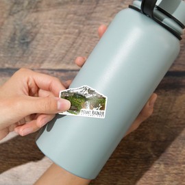 Die Cut Sticker Mount Rainier National Park, Washington, Line Drawing, Waterfalls, Vinyl Sticker 1 to 3 inches (Waterproof Decal for Cars, Water Bottles, Laptops, Coolers), Small
