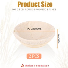 2 Pcs Round Bread Proofing Basket Cloth Liner Banneton Basket Liner Baking Dough Basket Cover Liner Natural Rattan Baking Dough Banneton Proofing Sourdough Basket Cloth Liner, 9 Inch