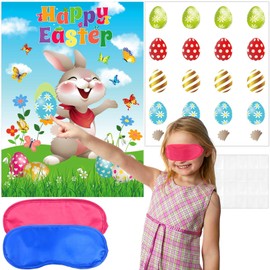 AUGSUN Pin The Tail on The Bunny Easter Games Easter Rabbit Games with 24 Stickers for Easter Party Decorations, Easter Egg Hunt Activities Happy Easter Party Favors Supplies