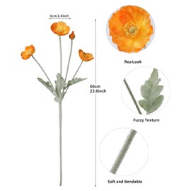 DuHouse 6 Pcs Artificial Poppies Flowers Silk Flowers Poppy for Home Table Centerpieces Decoration Office Wedding(Orange)