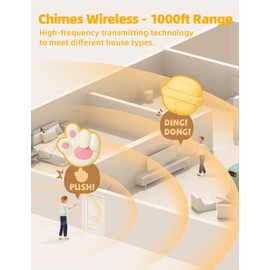 BANDIANCY Wireless Doorbell, Kawaii Cat Paw Doorbell 1000ft Wireless Range, 38 Musical Ringtones Adjustable Volume. Mute Mode with LED Flash pink Door bell for girl room, nursery, Classroom