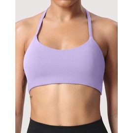 YEOREO Women's Sports Bra Halter Workout Sports Bra Strappy Criss Cross Back Bra Removable Padded Yoga Crop Top, Light Purple, Medium