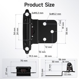 HOSOM 10 Pack Black Cabinet Hinges, 3/8" Inset Cabinet Hinges for Kitchen Cabinet Doors, Flush Face Mount Cupboard Hinges with Door Bumper, Self Closing Cabinet Hinges for Kitchen & Bath