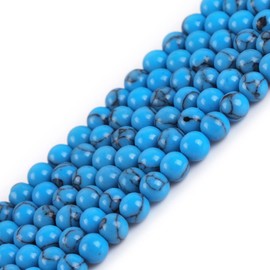 GEM-Inside Natural 4mm Blue Turquoise Round Gemstone Semi Precious Loose Beads for Jewellery Making 15''