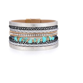 GMXLin Turquoise Leather Wrap Bracelet Women Girl Multi-Layer Layered Bracelets Cuff Boho Wristband Bracelets for Sister Daughter Best Friends