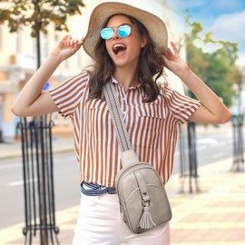 Missnine Small Sling Bag for Women PU Leather Fanny Pack Crossbody Purse Trendy Chest Bag for Travel, Shopping,Daily, Grey