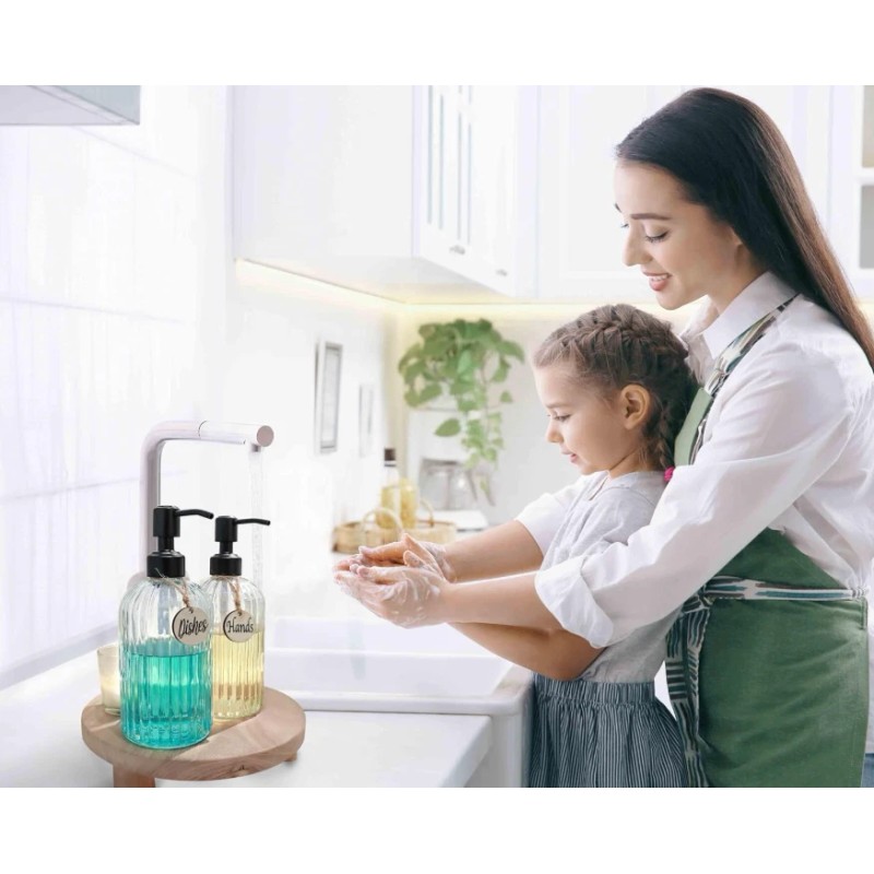 JASAI 2PACK 18Oz Simple Glass Soap Dispensers with Black Pump,