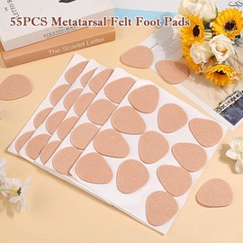 Shynek 55Pcs Metatarsal Foot Pads for Women and Men, Felt Ball of Foot Cushion, Adhesive Neuroma Pads for Feet Soft Forefoot Cushion Pads and Sole Support, Pain Lessen (Skin Color)