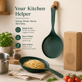 Large Scoop Colander Strainer for Cooking – Heat-Resistant Plastic Slotted Spoon for Pasta, Vegetables & Draining