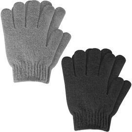 WLLHYF 2 pares de guantes exfoliantes de doble cara, guantes de ducha, eliminadores de piel muerta, guantes de baño, accesorios de ducha para belleza, spa, masaje, baño diario (negro, gris)