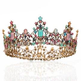 Brishow Light Up Baroque Crowns and Tiaras, Gold Jewels Gemstone Coronas, Costume Headwear for Women (Multi-Color)