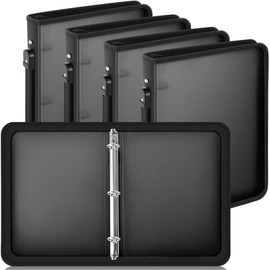 Teling 4 Pcs Zipper Binder with 3 Ring Zipper 2 Inch Binder, Refillable Plastic Clear Binder File Organizer Planner for Projects, Assignments, Memos, School Work, 11.3 x 9.6 Inch (Black)