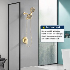 Shower Faucet Set Complete Shower Kit Dual Shower Head and Handheld 2 in 1 Combo Set Shower System Shower Trim Kit Combo Set Shower Fixtures, Brushed Gold