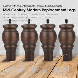 LA VANE 12 cm Wooden Furniture Feet, Pack of 4 Solid Wood Glaze Spindle DIY Replacement Furniture Legs with M8 Mounting Plates & Screws for Sofa Couch Cabinet Ottoman Chair
