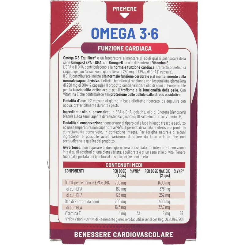Equilibra Omega 3 6, Integratore Olio di Pesce con EPA