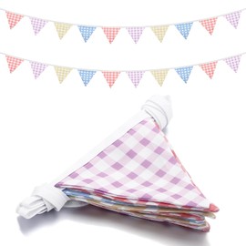 Breling 2 Pack 4 Colors Gingham Pattern Party Supplies Triangular Flag Banner, 102 Inch Checkered Pennant Bunting Garland for Birthday, Festival, Baby Shower, Wedding Party Decorations