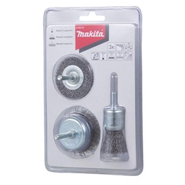Makita D-66070 Wire Brush Set 3-Piece for Rust Removal and Cleaning, 1x Brush Diameter 25 mm, 1x Round Brush Diameter 50 mm, 1x Cup Brush Diameter 50 mm, 6 mm Round Shaft