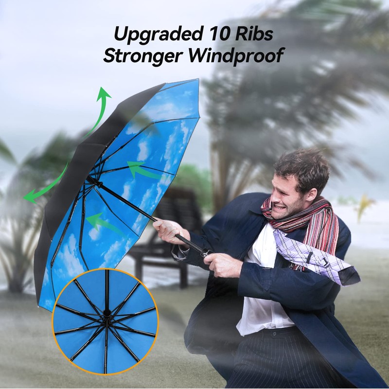 TechRise Umbrella Pocket Umbrella Storm Resistant Large -10 Ribs Windproof