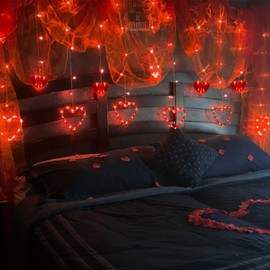 Valentine Lights, Red Heart Lights Indoor Outdoor, Valentines Day Window Lights, 126 Led 12 Heart Curtain Lights, Heart String Lights, Light Up Hearts for Window, Lighted Valentine Decorations