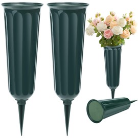 Vivantia 2 Pieces Grave Vases with Spikes & Floral Foam Cemetery Vases Graveside Flowers Holder Graves Flower Vase for Grave Yard Lawn Memorial Garden Decor (Green)