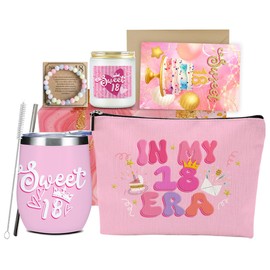 18th Birthday Gifts for Girls, 18th Birthday Decorations for Girls, Sister Granddaughter Daughter Friend, Sweet 18 Year Old Cosmetic Bag Wine Tumbler Cofffe Mug Scented Bracelets Candle Basket