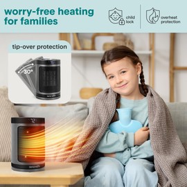 SereneLife Smart Space Heater – 1500W Indoor Electric Heater with Thermostat, Remote Control, 12-Hour Timer, Wi-Fi Enabled PTC Ceramic Heating for Home and Office, Gray (5.9" x 5.9" x 9.5")