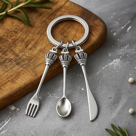 DONWOIE Chef Keychain with Fork, Spoon, and Knife Charms with Crown Handles, Cool Key Chains for Bags Charms,Cooking Keychains Gift for Food Lover Men Teens Boys Women
